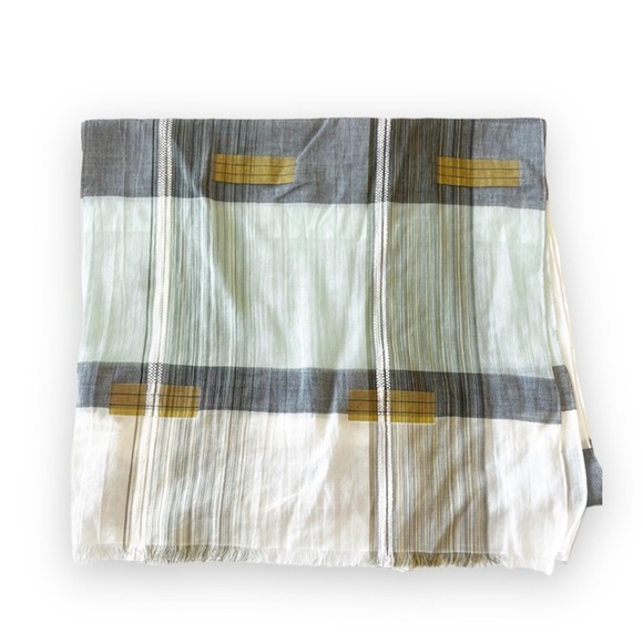 J‎ Jill Lightweight Cotton Rectangle Scarf Mint Gray Gold Wrap Coastal Grandma - Picture 1 of 7